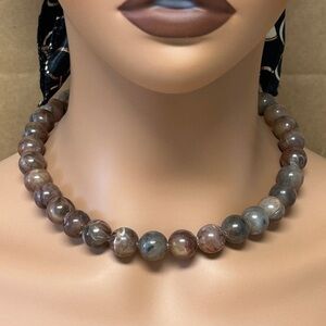 Versatile Taupe & Cream Marble Beaded Necklace